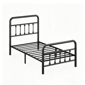 English Elm Metal Twin Bed Frame Matte Black Steel Vertical Slat Headboard with Under Bed Storage W311P388947