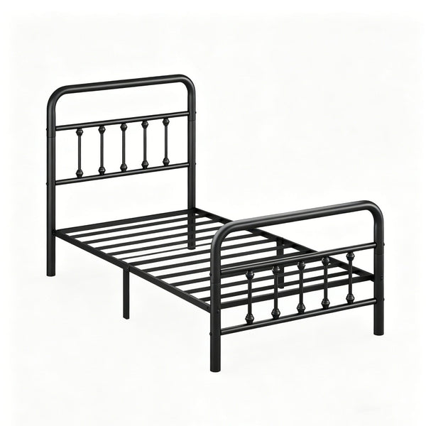 English Elm Metal Twin Bed Frame Matte Black Steel Vertical Slat Headboard with Under Bed Storage W311P388947
