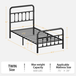 English Elm Metal Twin Bed Frame Matte Black Steel Vertical Slat Headboard with Under Bed Storage W311P388947