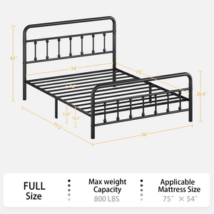 English Elm Metal Full Size Platform Bed with Tall Headboard Matte Black Steel Minimalist Frame W311P388949