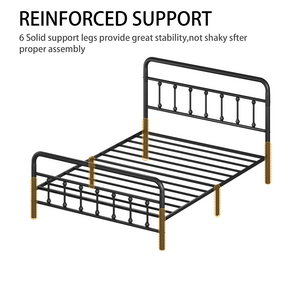 English Elm Metal Full Size Platform Bed with Tall Headboard Matte Black Steel Minimalist Frame W311P388949