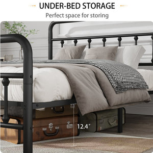 English Elm Metal Full Size Platform Bed with Tall Headboard Matte Black Steel Minimalist Frame W311P388949