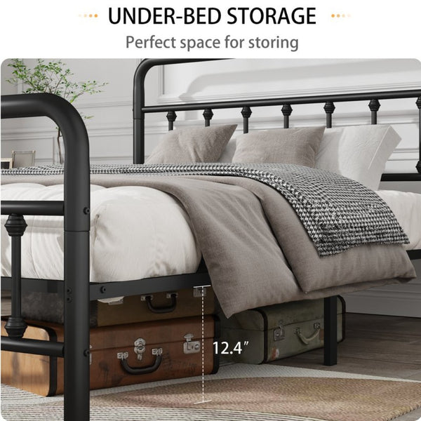 English Elm Metal Full Size Platform Bed with Tall Headboard Matte Black Steel Minimalist Frame W311P388949