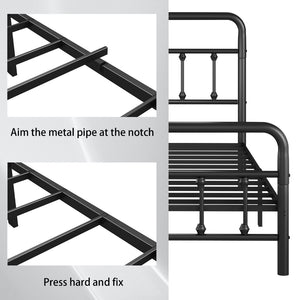English Elm Metal Full Size Platform Bed with Tall Headboard Matte Black Steel Minimalist Frame W311P388949