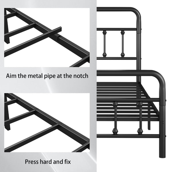English Elm Metal Full Size Platform Bed with Tall Headboard Matte Black Steel Minimalist Frame W311P388949