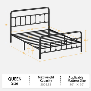 English Elm Metal Queen Bed Frame Matte Black Finish Tall Headboard Open Storage No Box Spring W311P388953