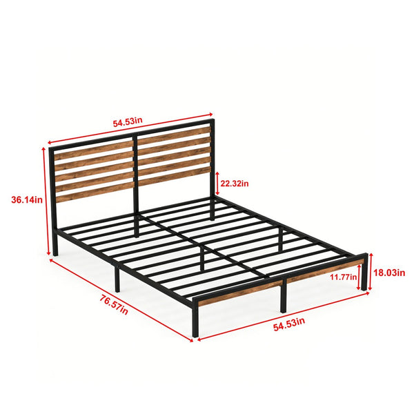 English Elm Full Platform Bed Rustic Wood Headboard Metal Frame Under Storage No Box Spring W311P433473