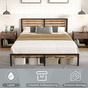 English Elm Full Platform Bed Rustic Wood Headboard Metal Frame Under Storage No Box Spring W311P433473