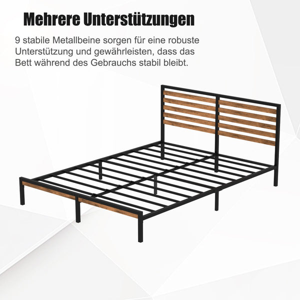 English Elm Queen Platform Bed Rustic Wood Headboard Metal Base with Under Storage No Box Spring W311P433474