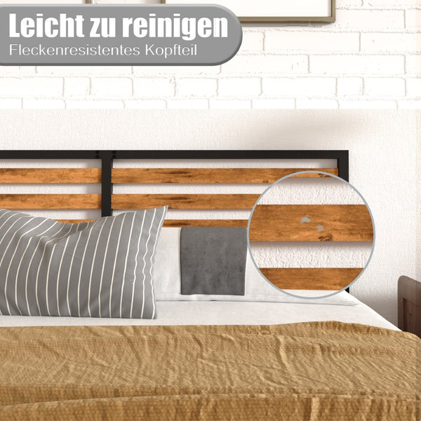 English Elm Queen Platform Bed Rustic Wood Headboard Metal Base with Under Storage No Box Spring W311P433474