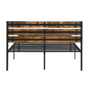 English Elm Full Size Platform Bed Rustic Wood Headboard Matte Black Metal Frame Storage W311P521357