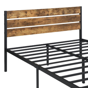 English Elm Full Size Platform Bed Rustic Wood Headboard Matte Black Metal Frame Storage W311P521357