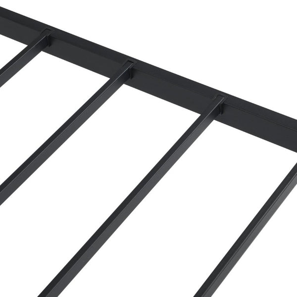 English Elm Full Size Platform Bed Rustic Wood Headboard Matte Black Metal Frame Storage W311P521357