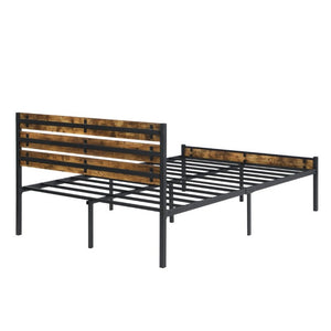 English Elm Full Size Platform Bed Rustic Wood Headboard Matte Black Metal Frame Storage W311P521357