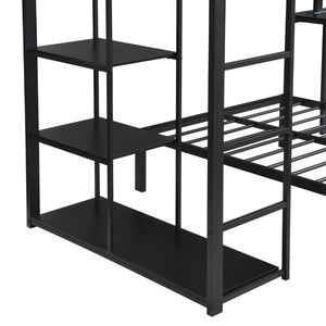 English Elm Metal Twin Over Bunk Bed with LED Lighting Built-In Desk and Storage Shelves W311S00067
