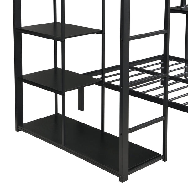 English Elm Metal Twin Over Bunk Bed with LED Lighting Built-In Desk and Storage Shelves W311S00067