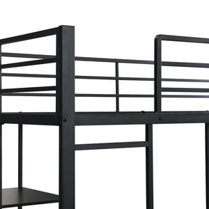 English Elm Metal Twin Over Bunk Bed with LED Lighting Built-In Desk and Storage Shelves W311S00067