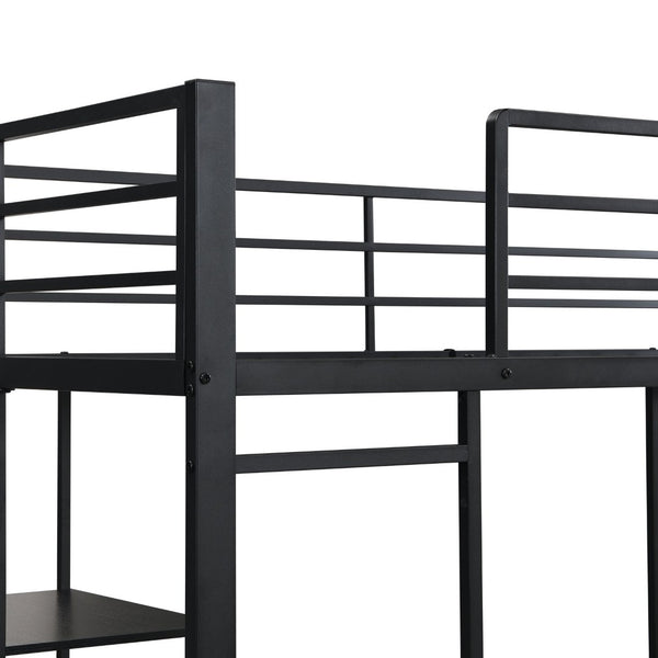 English Elm Metal Twin Over Bunk Bed with LED Lighting Built-In Desk and Storage Shelves W311S00067