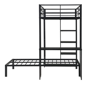 English Elm Metal Twin Over Bunk Bed with LED Lighting Built-In Desk and Storage Shelves W311S00067