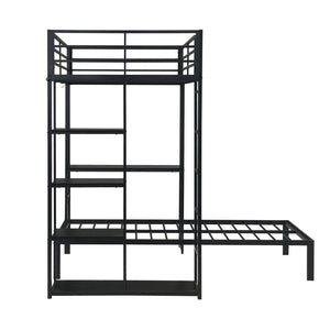 English Elm Metal Twin Over Bunk Bed with LED Lighting Built-In Desk and Storage Shelves W311S00067
