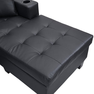 English Elm Sectional Sofa Faux Leather L Shape Chaise Cup Holder 4 Seat Modern Living Room W311S00072