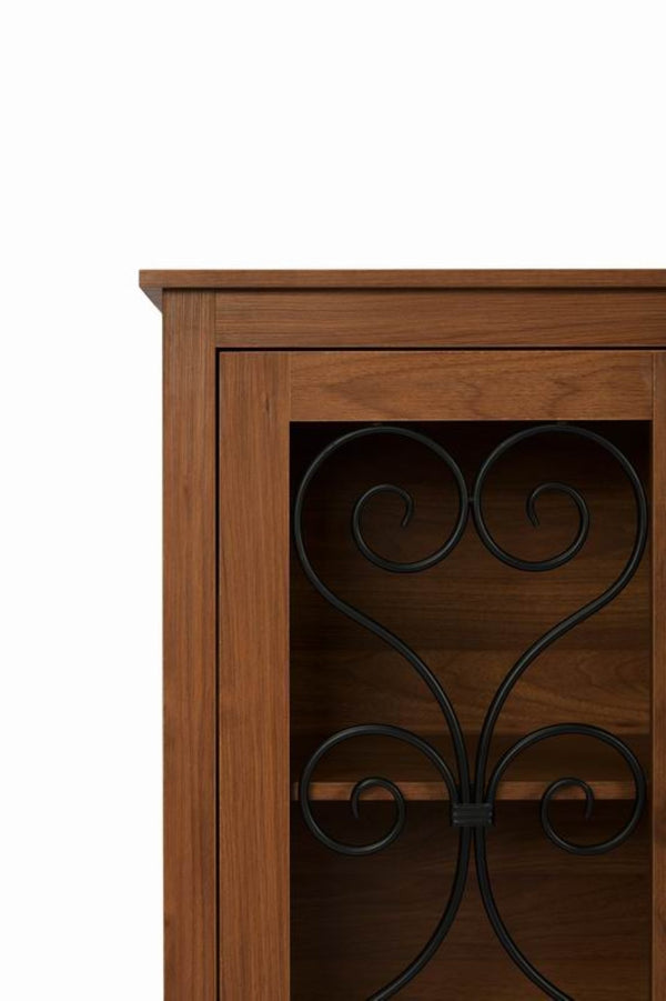 English Elm Morden Fort Wood Sideboard with Iron Scrollwork Doors Natural Finish Farmhouse Storage W3123P520559