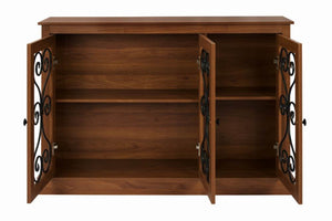 English Elm Morden Fort Wood Sideboard with Iron Scrollwork Doors Natural Finish Farmhouse Storage W3123P520559