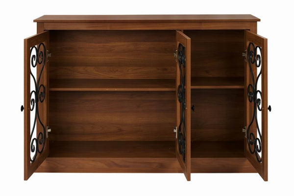 English Elm Morden Fort Wood Sideboard with Iron Scrollwork Doors Natural Finish Farmhouse Storage W3123P520559