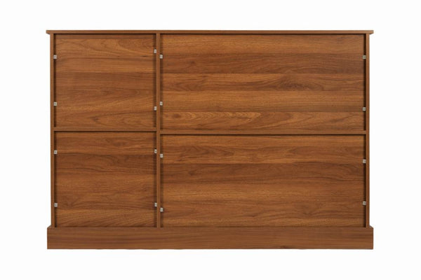 English Elm Morden Fort Wood Sideboard with Iron Scrollwork Doors Natural Finish Farmhouse Storage W3123P520559