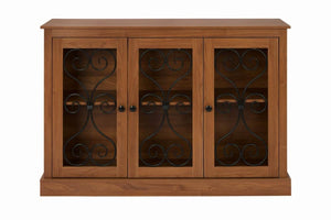 English Elm Morden Fort Wood Sideboard with Iron Scrollwork Doors Natural Finish Farmhouse Storage W3123P520559