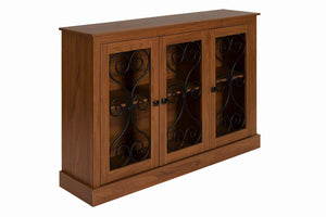 English Elm Morden Fort Wood Sideboard with Iron Scrollwork Doors Natural Finish Farmhouse Storage W3123P520559