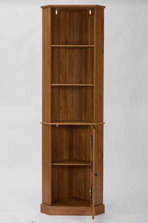 English Elm Tall Corner Wine Cabinet with Open Shelving Metal Mesh Door Walnut Industrial Bar W3123P520560