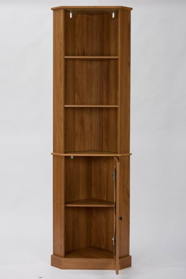 English Elm Tall Corner Wine Cabinet with Open Shelving Metal Mesh Door Walnut Industrial Bar W3123P520560