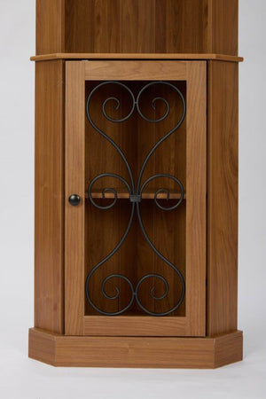 English Elm Tall Corner Wine Cabinet with Open Shelving Metal Mesh Door Walnut Industrial Bar W3123P520560