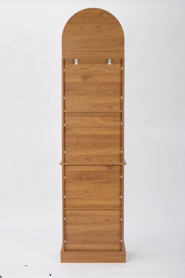 English Elm Tall Arched Corner Cabinet Narrow Wood Bookshelf with Louvered Door for Small Spaces W3123P520561