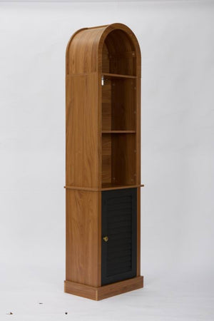 English Elm Tall Arched Corner Cabinet Narrow Wood Bookshelf with Louvered Door for Small Spaces W3123P520561