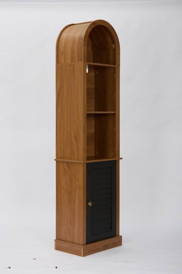 English Elm Tall Arched Corner Cabinet Narrow Wood Bookshelf with Louvered Door for Small Spaces W3123P520561