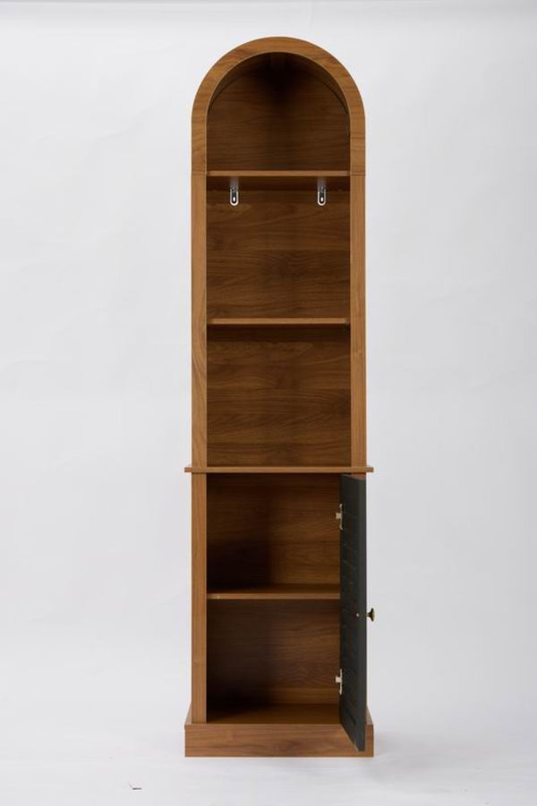 English Elm Tall Arched Corner Cabinet Narrow Wood Bookshelf with Louvered Door for Small Spaces W3123P520561