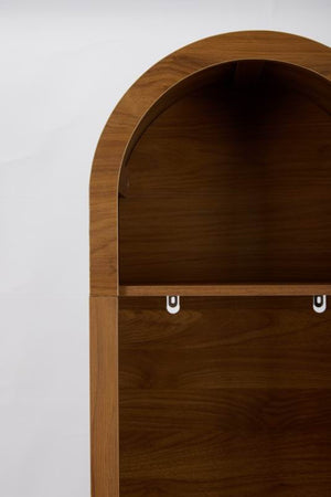English Elm Tall Arched Corner Cabinet Narrow Wood Bookshelf with Louvered Door for Small Spaces W3123P520561