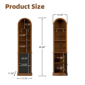 English Elm Tall Arched Corner Cabinet Narrow Wood Bookshelf with Louvered Door for Small Spaces W3123P520561