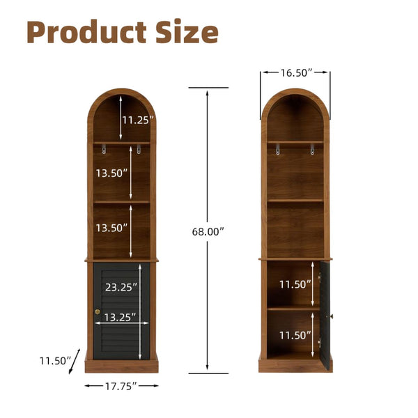 English Elm Tall Arched Corner Cabinet Narrow Wood Bookshelf with Louvered Door for Small Spaces W3123P520561