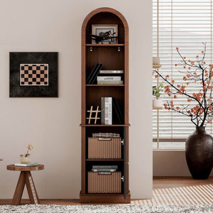 English Elm Tall Arched Corner Cabinet Narrow Wood Bookshelf with Louvered Door for Small Spaces W3123P520561