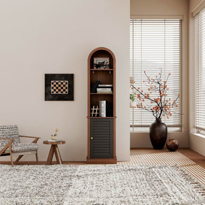 English Elm Tall Arched Corner Cabinet Narrow Wood Bookshelf with Louvered Door for Small Spaces W3123P520561