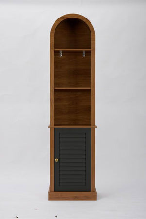 English Elm Tall Arched Corner Cabinet Narrow Wood Bookshelf with Louvered Door for Small Spaces W3123P520561
