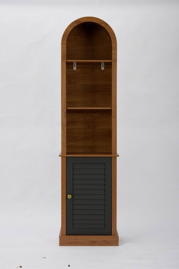 English Elm Tall Arched Corner Cabinet Narrow Wood Bookshelf with Louvered Door for Small Spaces W3123P520561