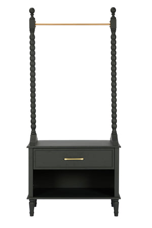 English Elm Clothes Rack Solid Wood Frame Matte Black Finish with Drawers Bedroom Entryway Organizer W3123P543443
