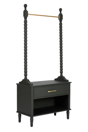 English Elm Clothes Rack Solid Wood Frame Matte Black Finish with Drawers Bedroom Entryway Organizer W3123P543443