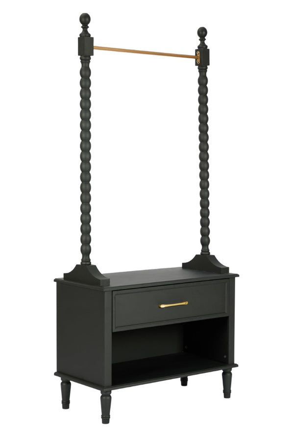 English Elm Clothes Rack Solid Wood Frame Matte Black Finish with Drawers Bedroom Entryway Organizer W3123P543443