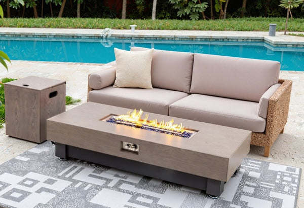 English Elm 60-Inch Rectangular Gas Fire Pit Table Propane Powered Patio Heater with Rain Cover W3131P333699