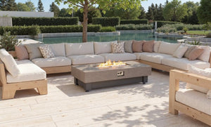 English Elm 60-Inch Rectangular Gas Fire Pit Table Propane Powered Patio Heater with Rain Cover W3131P333699